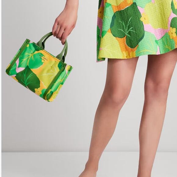 Kate Spade NY Sam Mini Tote Bag  Little Cucumber Floral Print Green Multi NWOT - Picture 1 of 12
